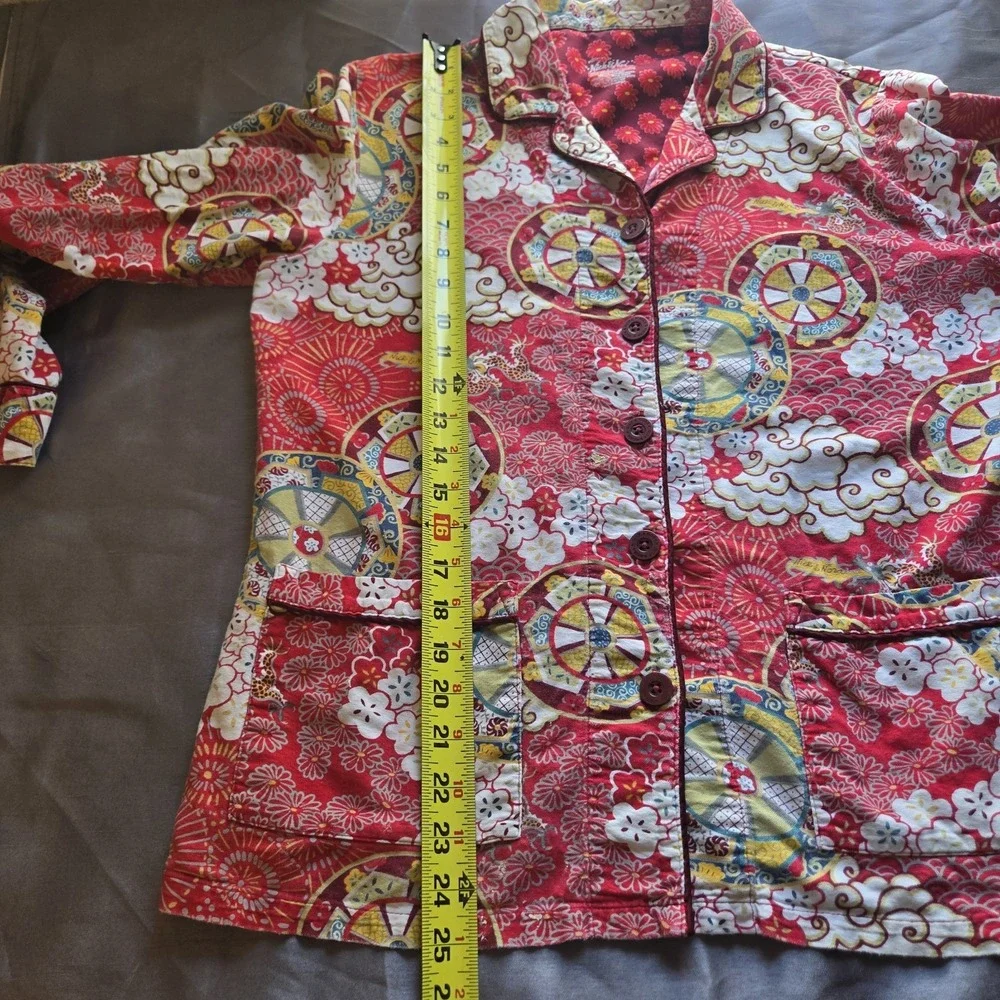 Nick &‎ Nora Pajama Top Medium Red Long Sleeve Button Pocket Cotton Blend